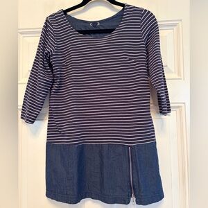Navy & White Striped Tunic with Denim Hem